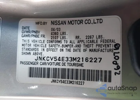 2003 Infiniti G35 Base W/Leather из США, поврежденный, VIN JNKCV54E33M216227